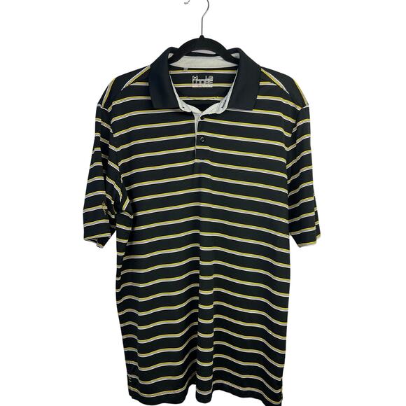 Under Armour HeatGear Golf Polo Black Yellow Stripe Tree Logo Custom Logo Large - Picture 1 of 12